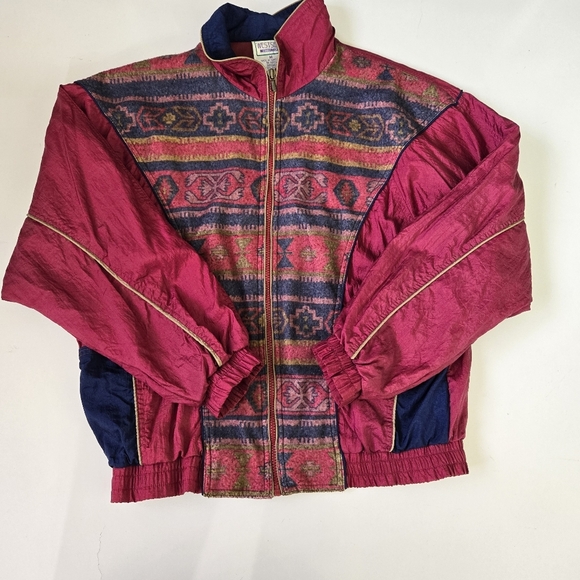 Vintage‎ Westside Connection 90s Aztec Burgundy Blue Windbreaker Long Sleeve - Picture 8 of 17